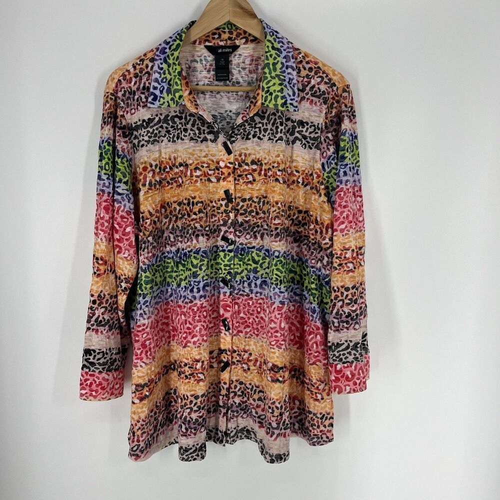 Ali Miles Shirt 1X Rainbow Animal Leopard Burnout Print Tunic Artsy Boho Top
